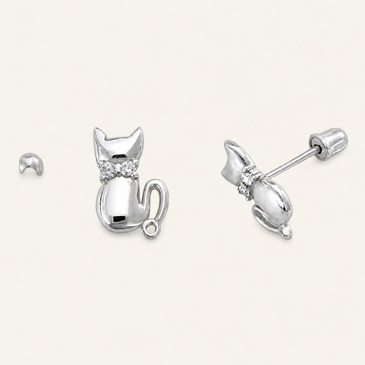 Cat Stud Earrings . 14K Gold