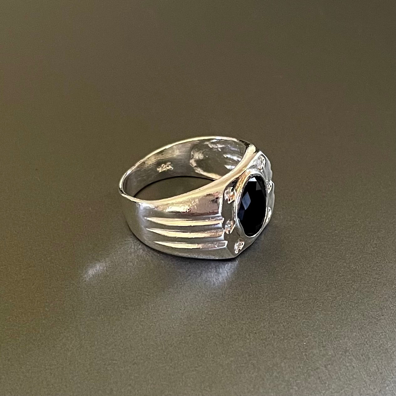 Black Stone Silver Ring #10