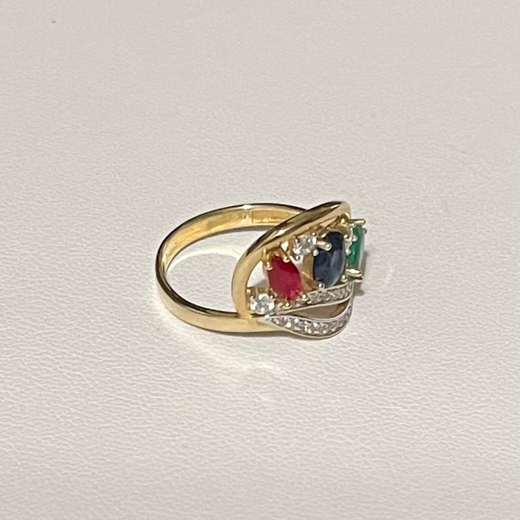 14K Gold ring for mom 3-stones #7.5