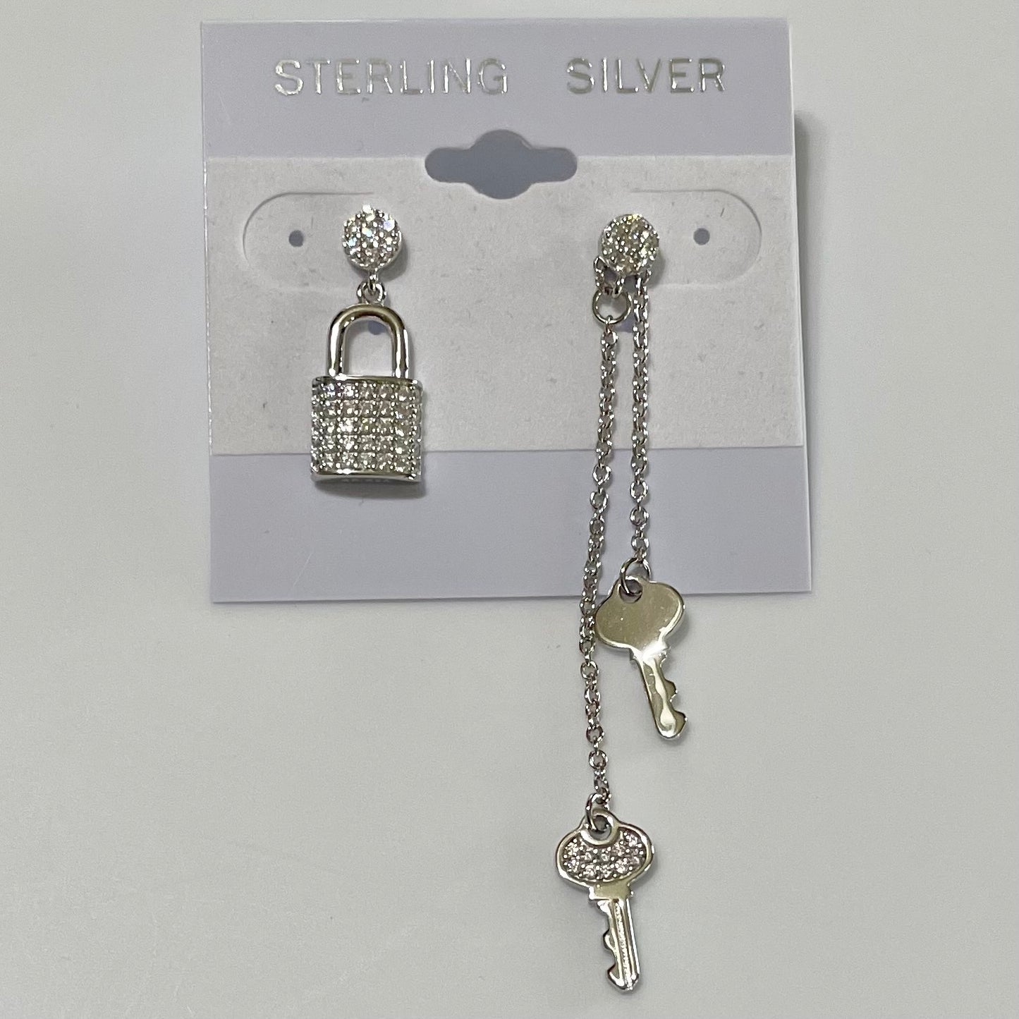 Asymmetrical Earrings, Rhodium Over Silver