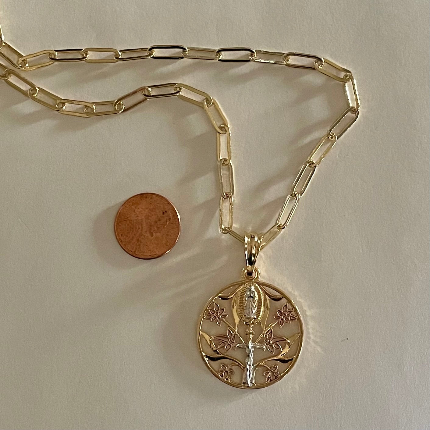 Tree of Life tricolor pendant, 18K Gold Plated 1.5-in