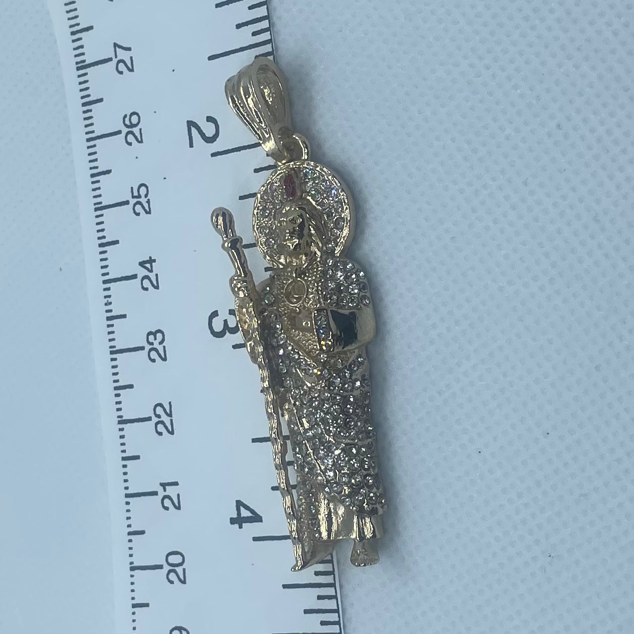 18K Gold Plated St. Jude CZ pendant 2.125in