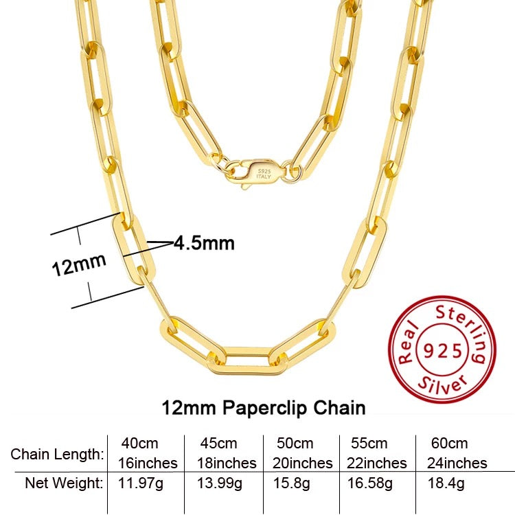 14K Gold over Silver Paperclip Chain 4.5mm
