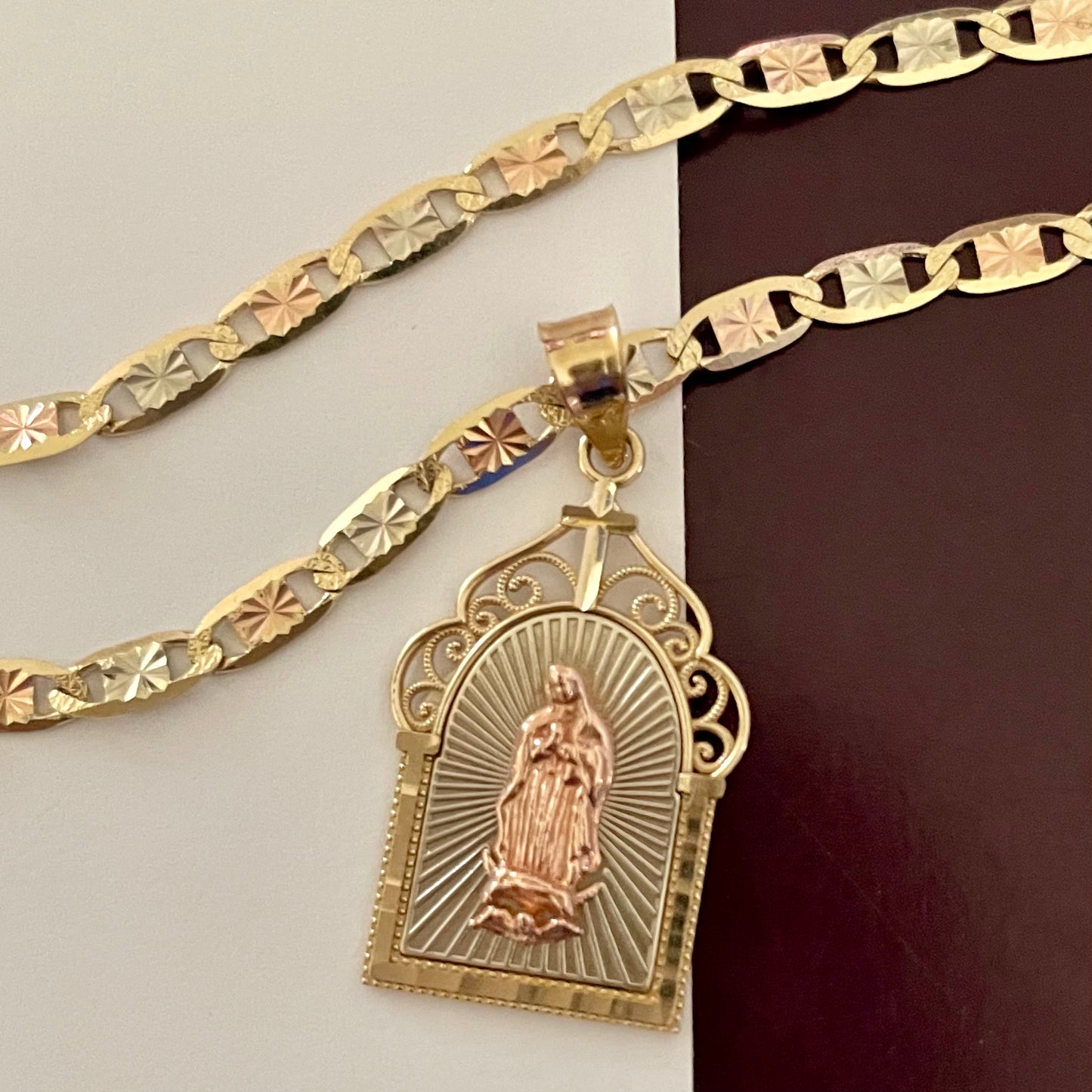 14K 3-tone Gold Virgin Pendant
