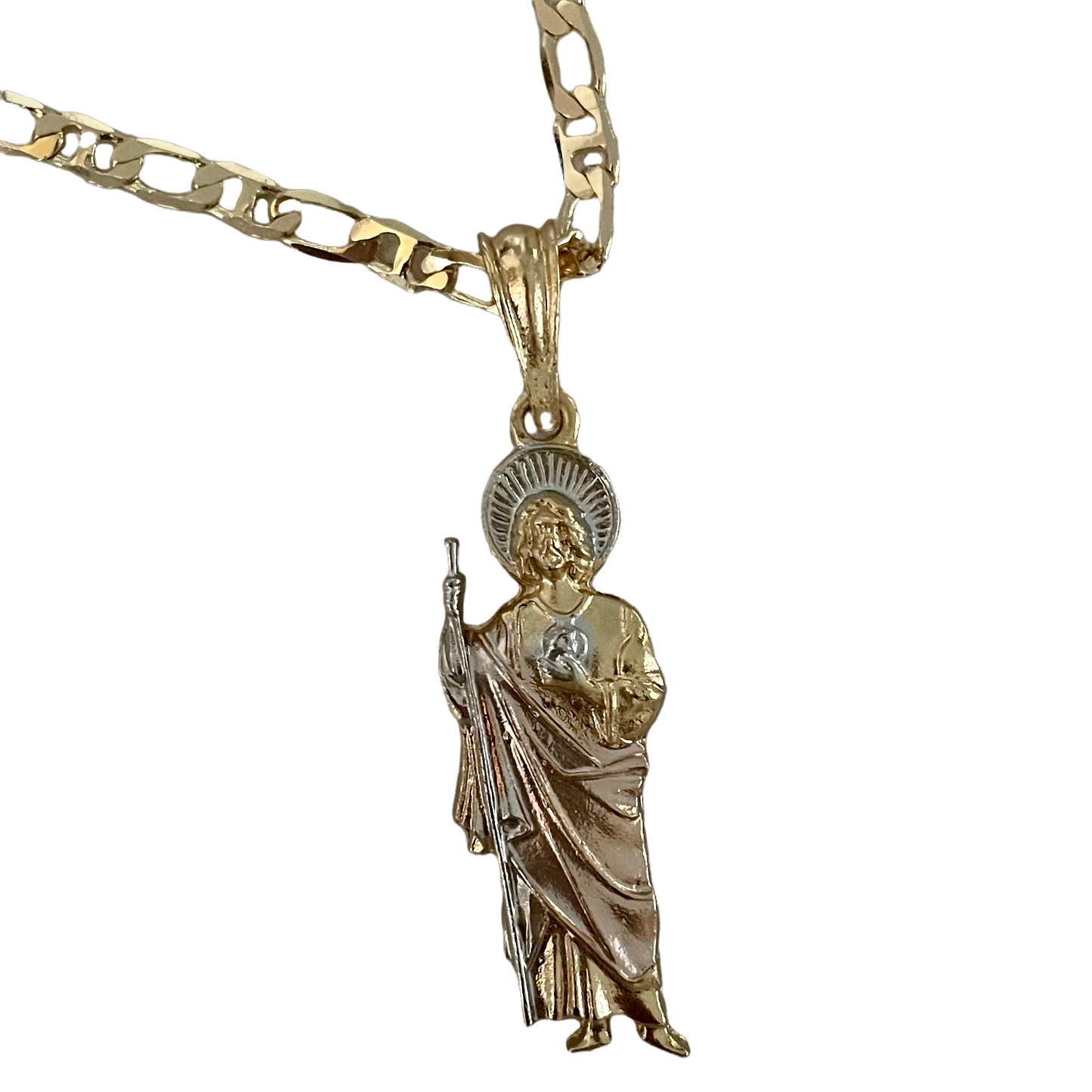18K Gold Plated San Judas tricolor pendant 2.25-in