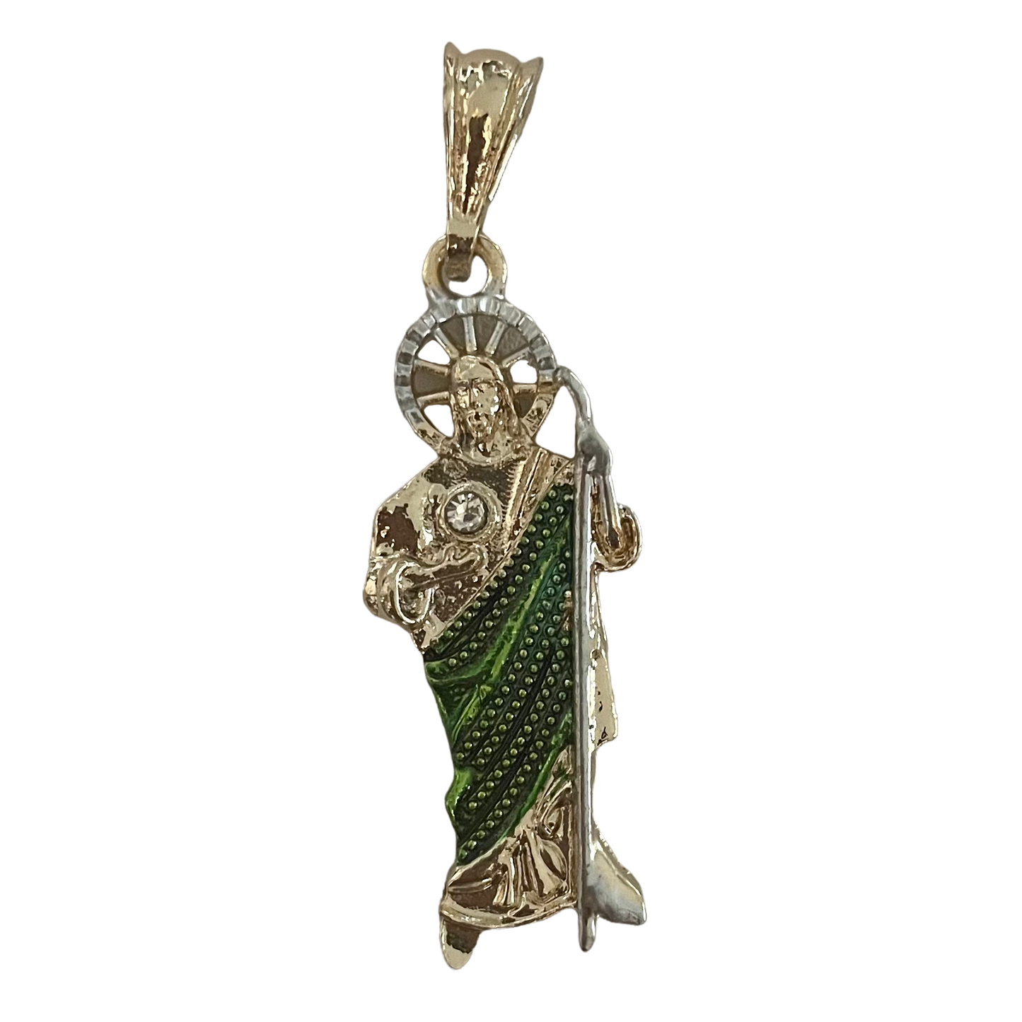 18K Gold Plated San Judas tricolor pendant 2.25-in