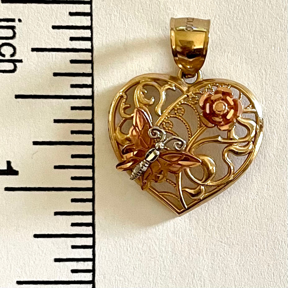 14K Gold 3-tone Heart Pendant