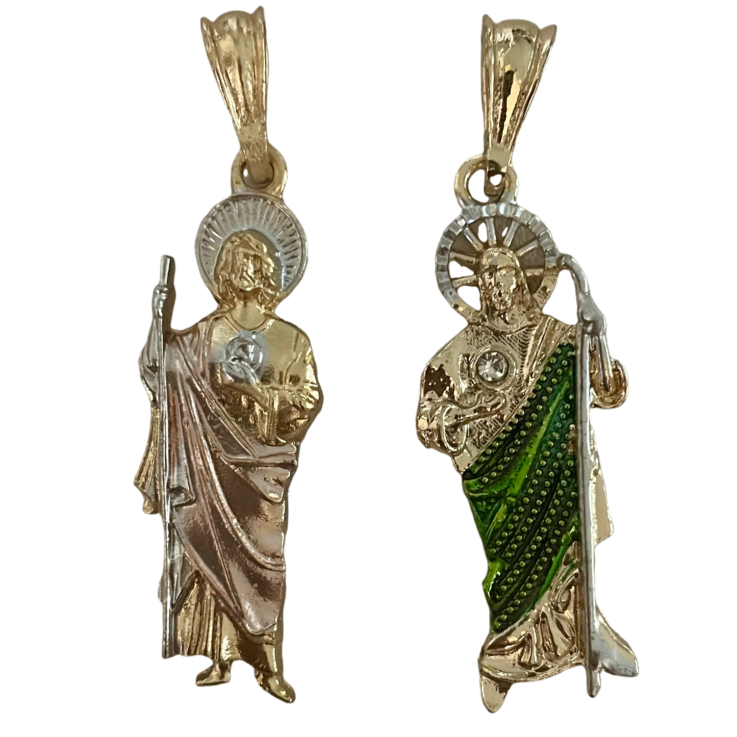 18K Gold Plated San Judas tricolor pendant 2.25-in