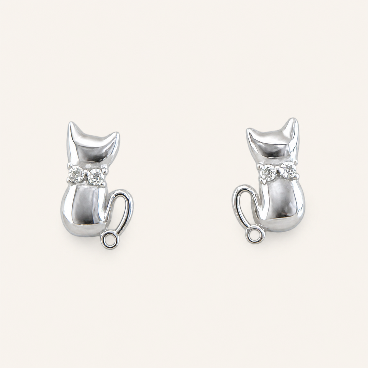 Cat Stud Earrings . 14K Gold