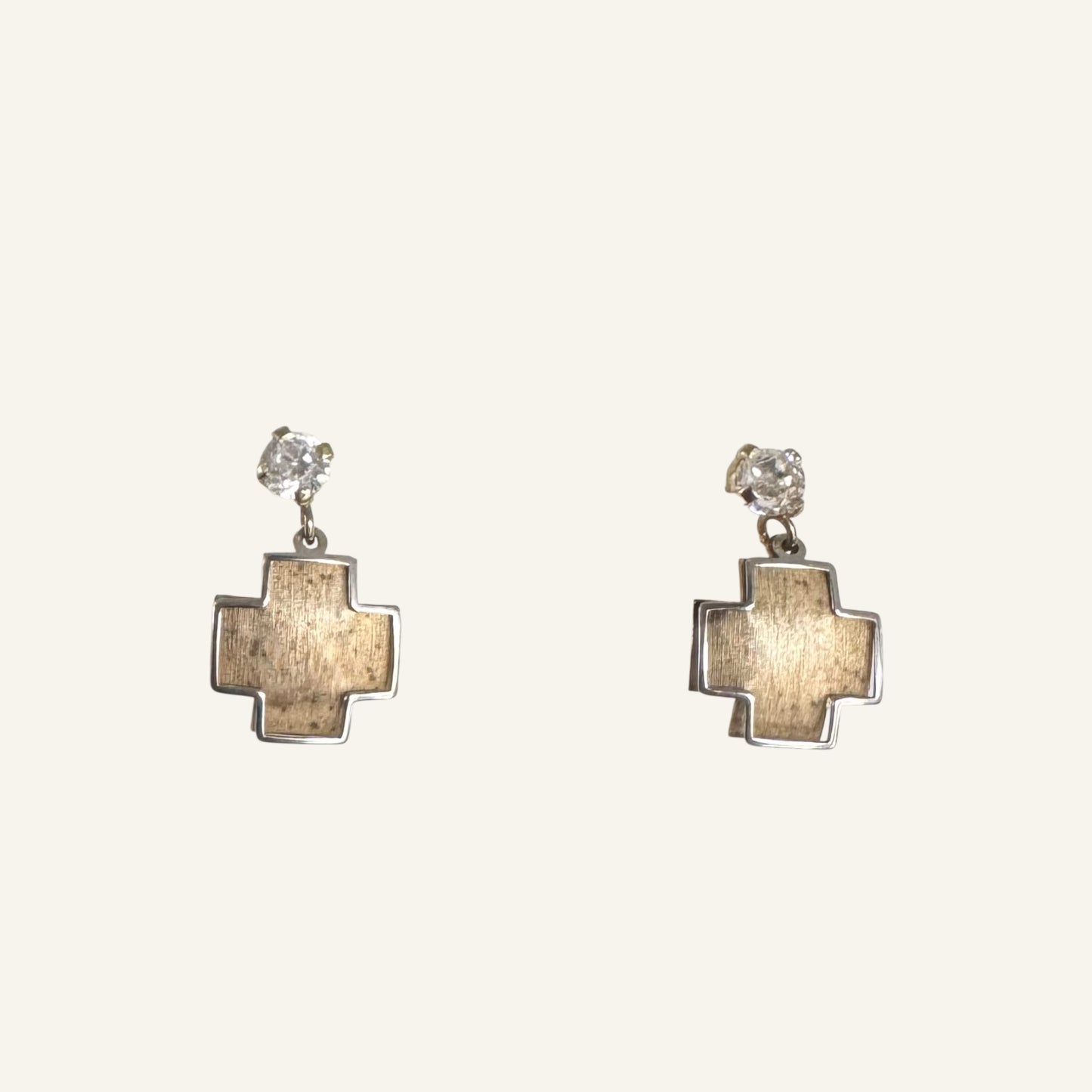 Halo Cross Drop Stud Earrings - screw back