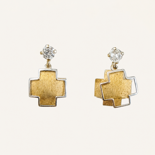 Halo Cross Drop Stud Earrings - screw back