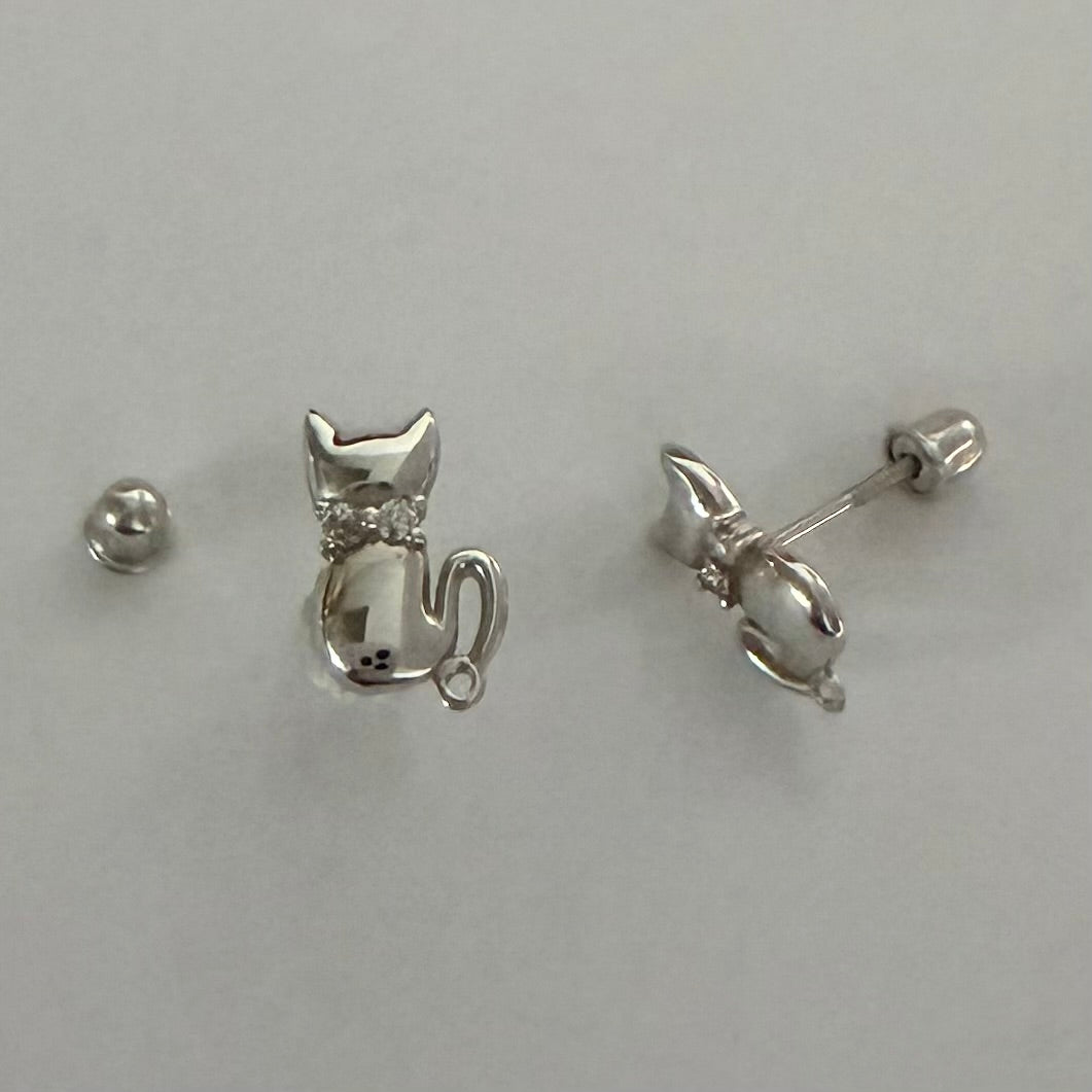 Cat Stud Earrings . 14K Gold
