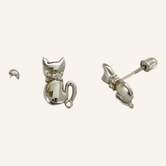 Cat Stud Earrings . 14K Gold