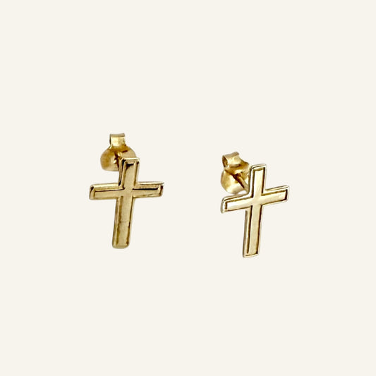 Cross Stud Earrings · 14K Gold