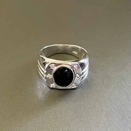 Black Stone  Silver Ring #10
