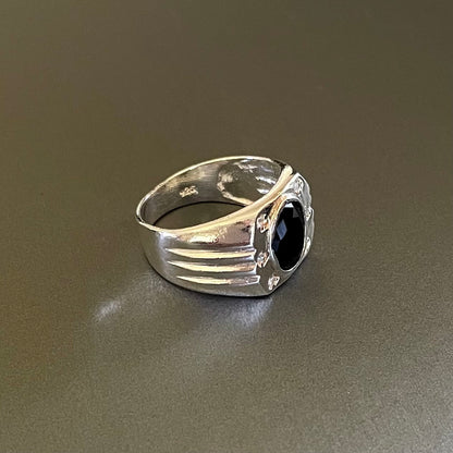 Black Stone  Silver Ring #10