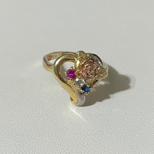 14K Gold ring 3-stone heart #7