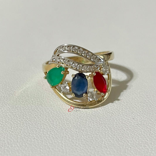 14K Gold ring for mom 3-stones #7.5