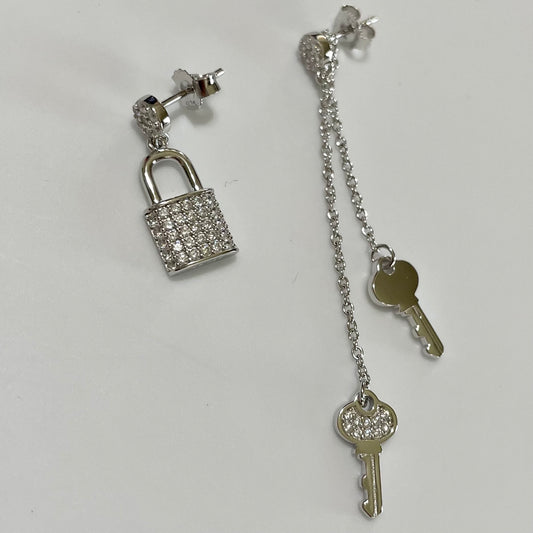 Asymmetrical Earrings, Rhodium Over Silver