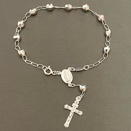 Bracelet Bling Rosary in Sterling Silver 7.25in.