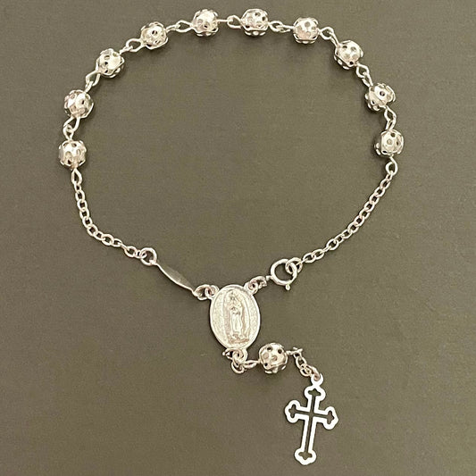 Bracelet Rosary Open Cross in Sterling Silver 7.25in.