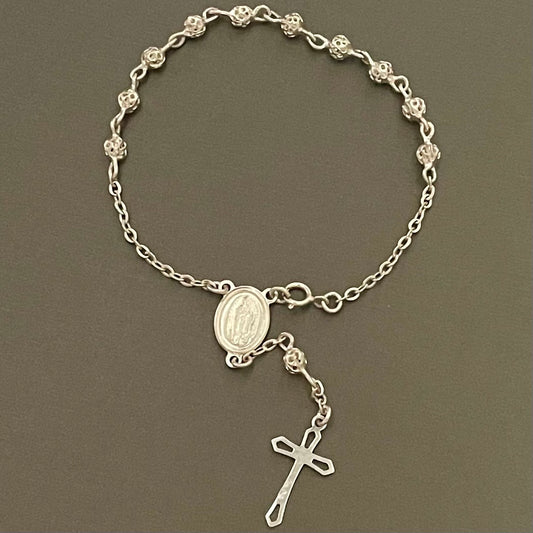 Bracelet Rosary in Sterling Silver 7.25in.