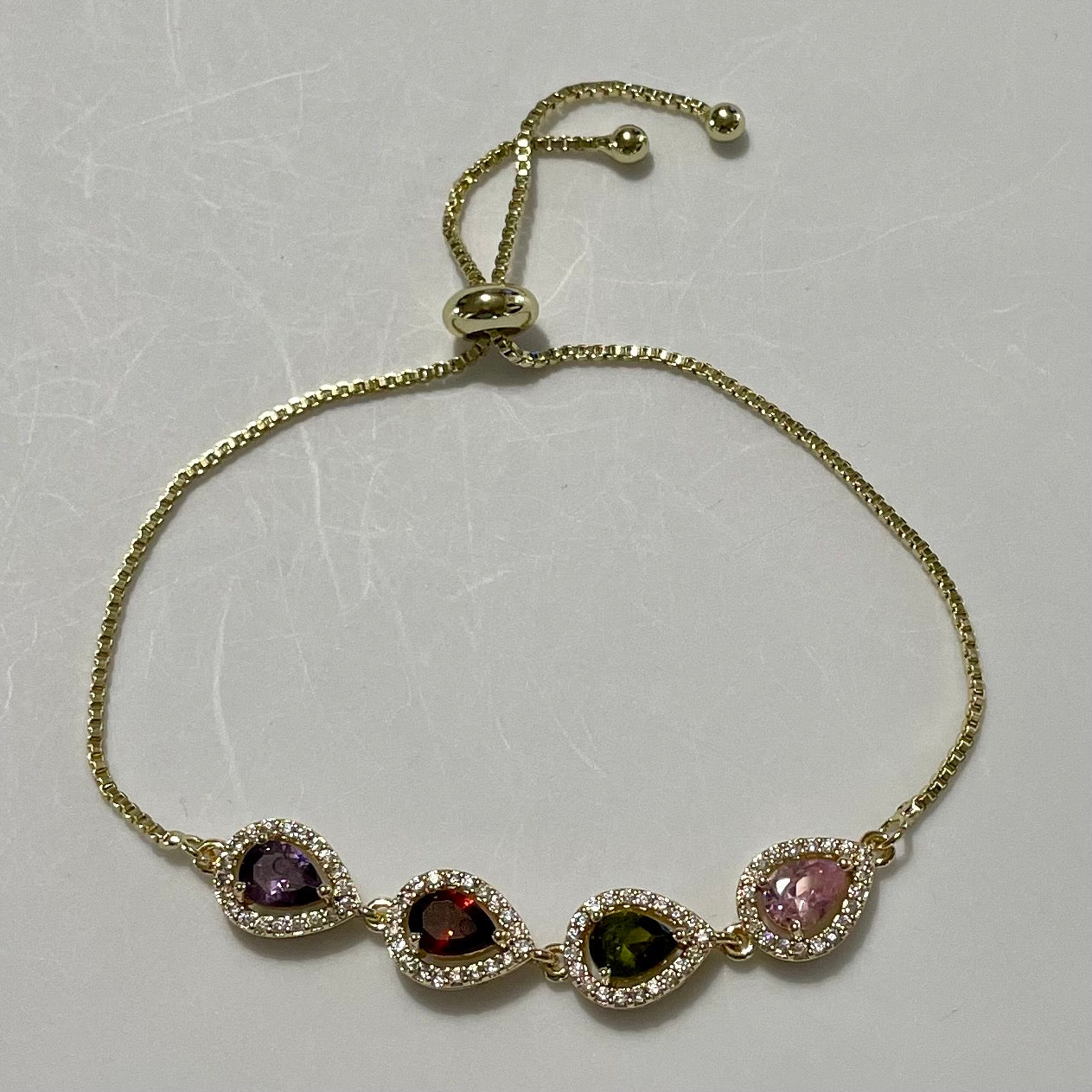 18K Gold Plated Color Drops Bracelet 7.25 inch