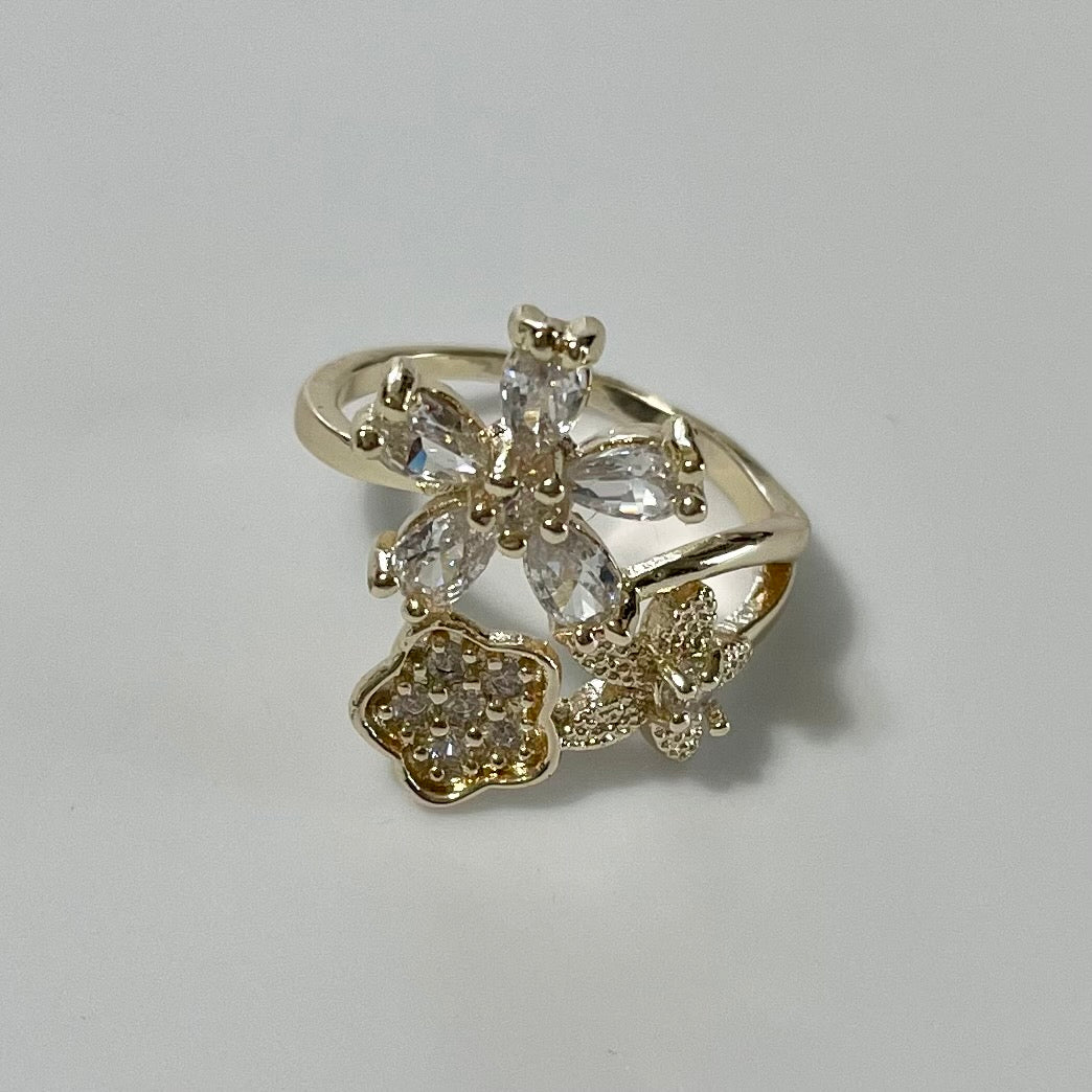 Lady Ring White Flowers and Star 18K Gold Plated #7