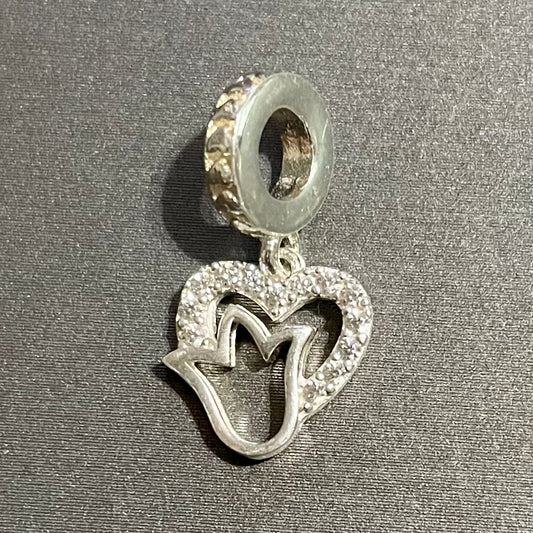 Tulip in Heart Charm .925 Sterling Silver