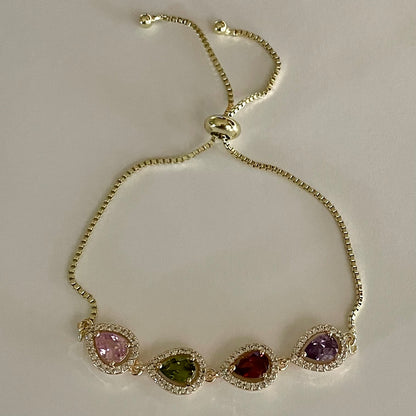 18K Gold Plated Color Drops Bracelet 7.25 inch