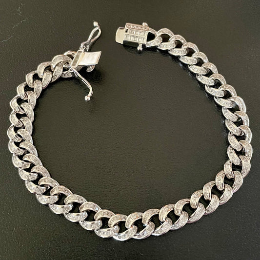 .925 Sterling Silver Cuban Curb Iced Out Bracelet