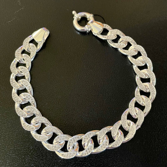 .925 Sterling Silver Cuban Curb Iced Out Bracelet