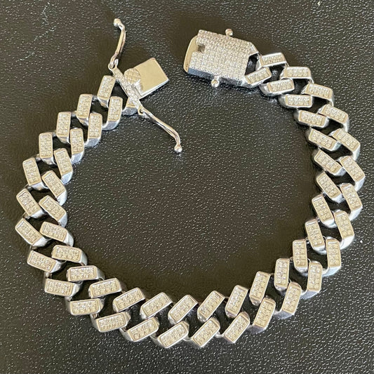 .925 Sterling Silver Cuban Square Iced Out Bracelet