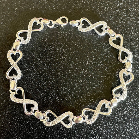 .925 Sterling Silver Infinity Hearts Bracelet