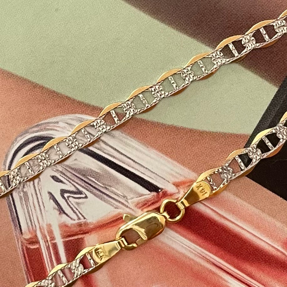 14K 2-Tones Gold Mariner Chain 4.4mm