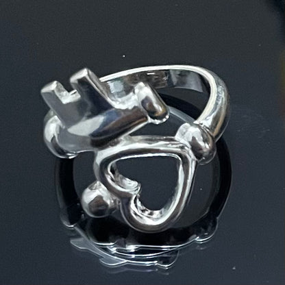 .925 Sterling Silver Heart Key Lady ring