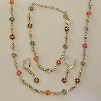18K Gold Plated Multicolor Flowers Lady Set