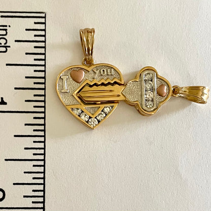 14K Gold Heart and Key pendant