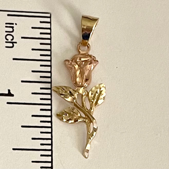 14K 2 tone Gold Rose pendant