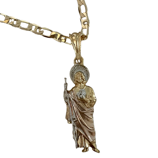 18K Gold Plated San Judas tricolor pendant 2.25-in