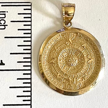 14K Gold Aztec Calendar Pendant