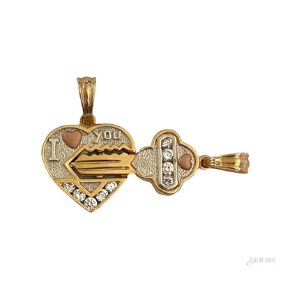 14K Gold Heart and Key pendant