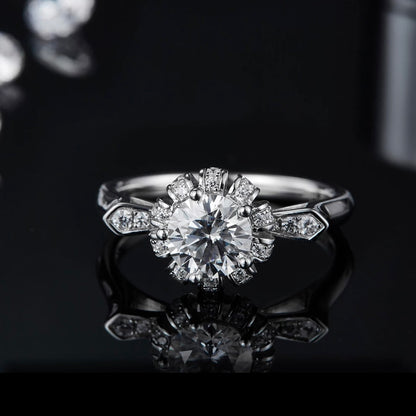 Rhodium on Silver Moissanite Diamond Ring