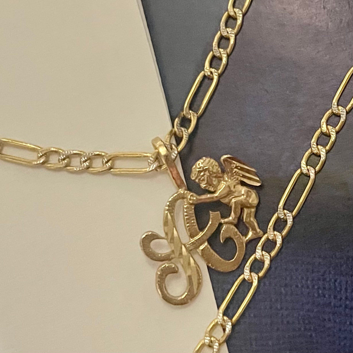 14K Gold Angel letter pendant