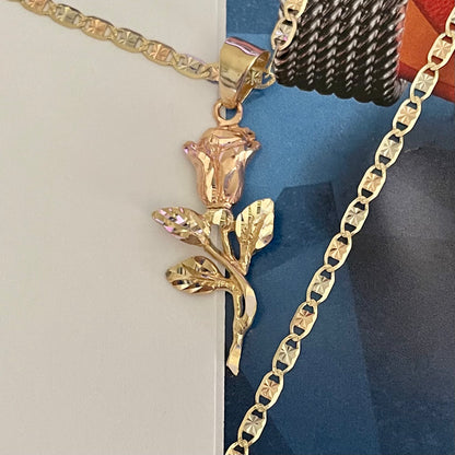 14K 2 tone Gold Rose pendant