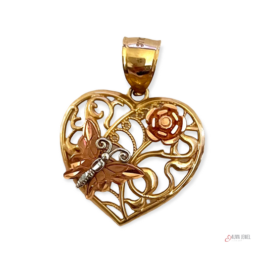 14K Gold 3-tone Heart Pendant